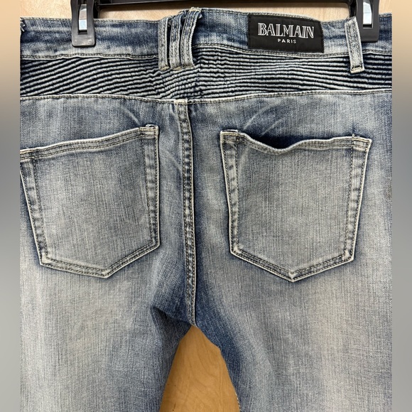 Balmain Slim Fit Biker Jeans in Blue Denim - Picture 6 of 16